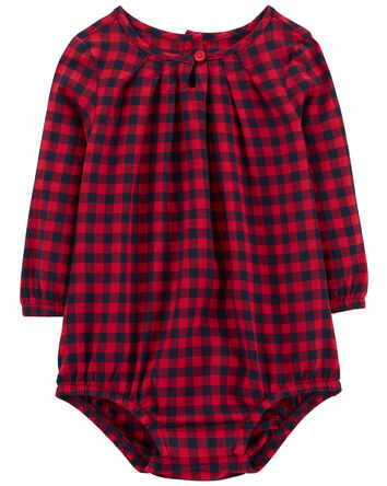 Baby Long-Sleeve Plaid Bodysuit, 