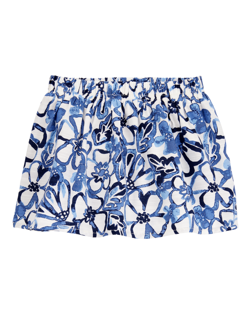 Baby Floral Linen Look-Alike Pull-On Skort - Blue, image 1 of 4 slides