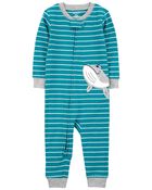 Toddler 1-Piece Striped Whale 100% Snug Fit Cotton Footless Pajamas, image 1 of 3 slides