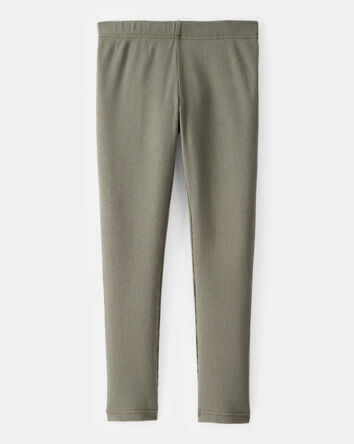 Kid Solid Cotton Ribbed Stretch Leggings - Green, 