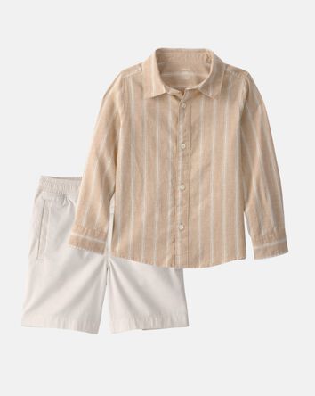 Boys 2-Piece Button-Down Shirt & Short Set - Brown/White, 