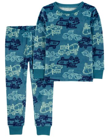 Toddler 2-Piece Fuzzy Velboa Construction Pajamas, 