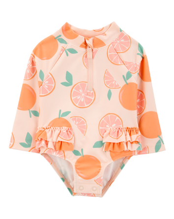 Baby Girl 1-Piece Orange Slice Long-Sleeve Rashguard Swimsuit, 