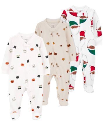 Baby 3-Pack Holiday 2-Way Zip Cotton Sleep & Play, 