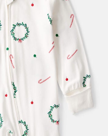 Baby Wreath Print PurelySoft Long-Sleeve Sleep & Play Pajamas - Ivory, 