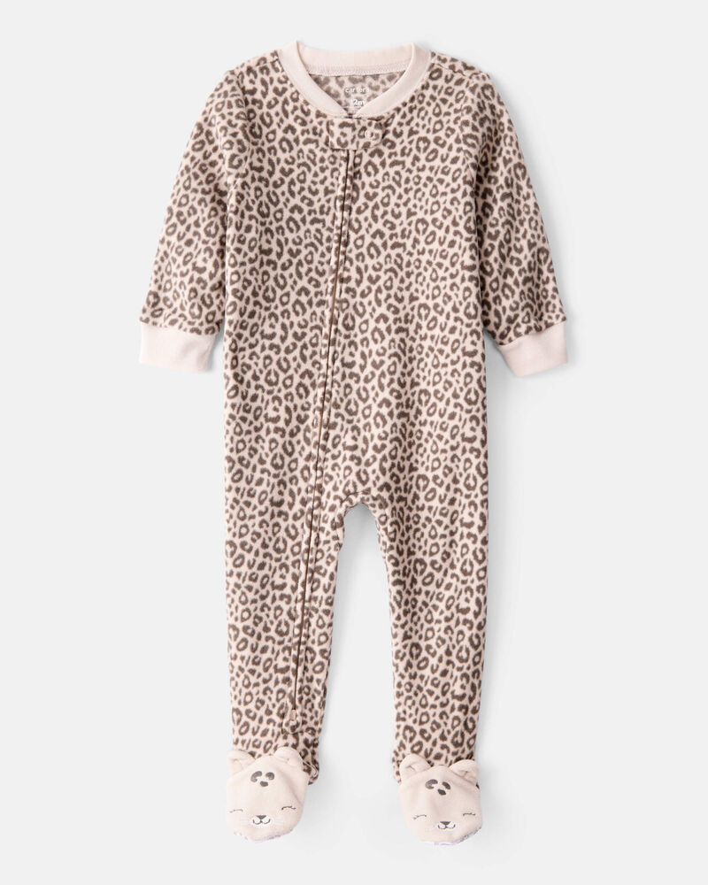 Toddler Girl Leopard Print Fleece Long-Sleeve Loose Fit 1-Piece Pajamas, image 1 of 5 slides