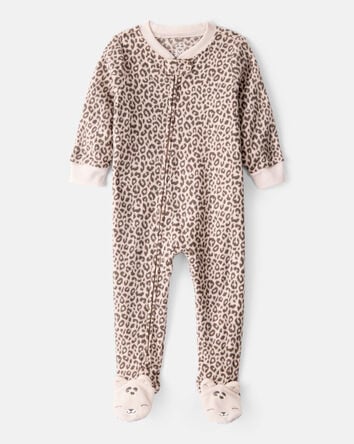 Toddler Girl Leopard Print Fleece Long-Sleeve Loose Fit 1-Piece Pajamas, 