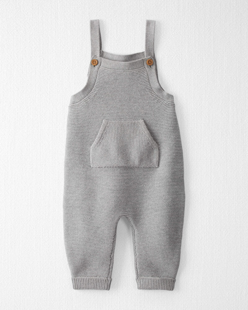 Baby Organic Cotton Sweater Knit Overalls in Heather Grey, image 1 of 5 slides
