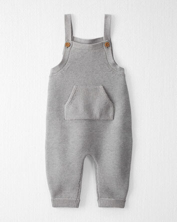 Baby Organic Cotton Sweater Knit Overalls in Heather Grey, 