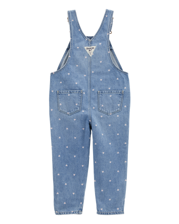 Toddler Heart-Print Knit Denim Overalls - Blue, 