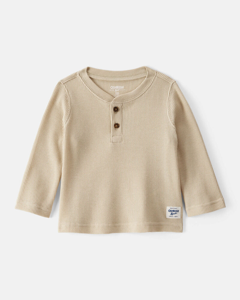 Baby Boy Long-Sleeve Henley Shirt - Tan, image 1 of 3 slides
