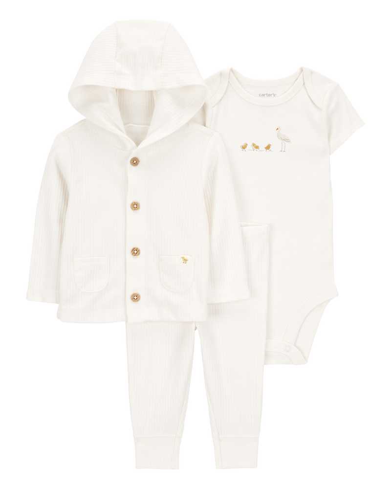 Baby 3-Piece Chick Little Cardigan Set - Ivory, image 1 of 4 slides