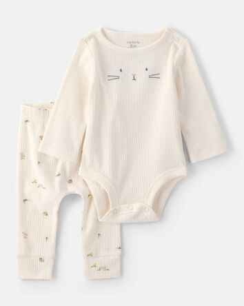 Baby 2-Piece Easter Bunny Rib Tee & Pant Set - Cream, 