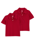 Toddler 2-Pack Pique Uniform Polo Shirts - Red, image 1 of 3 slides
