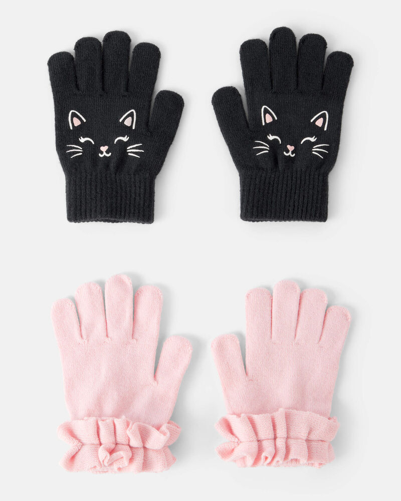 Girls 2-Pack Cat Winter Gloves - Black/Pink, image 1 of 2 slides