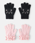 Girls 2-Pack Cat Winter Gloves - Black/Pink, image 1 of 2 slides
