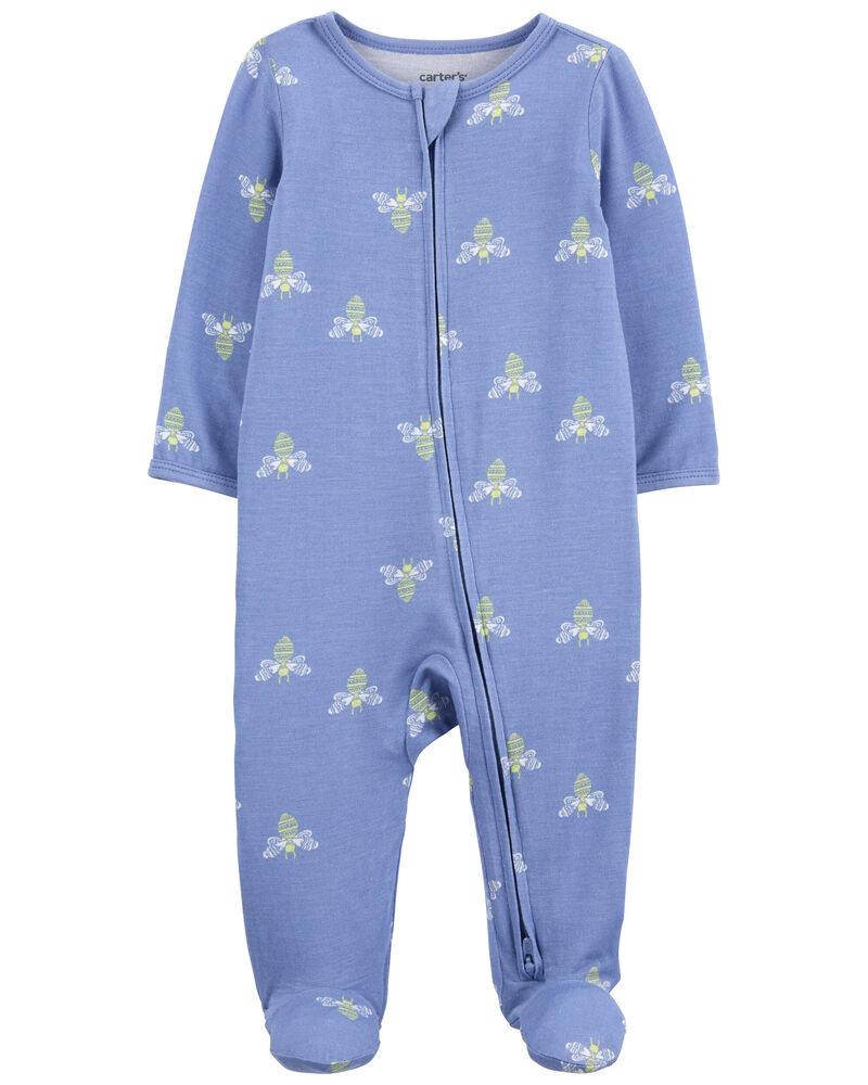 Baby Bee Print Zip-Up PurelySoft Sleep & Play Pajamas, image 1 of 4 slides