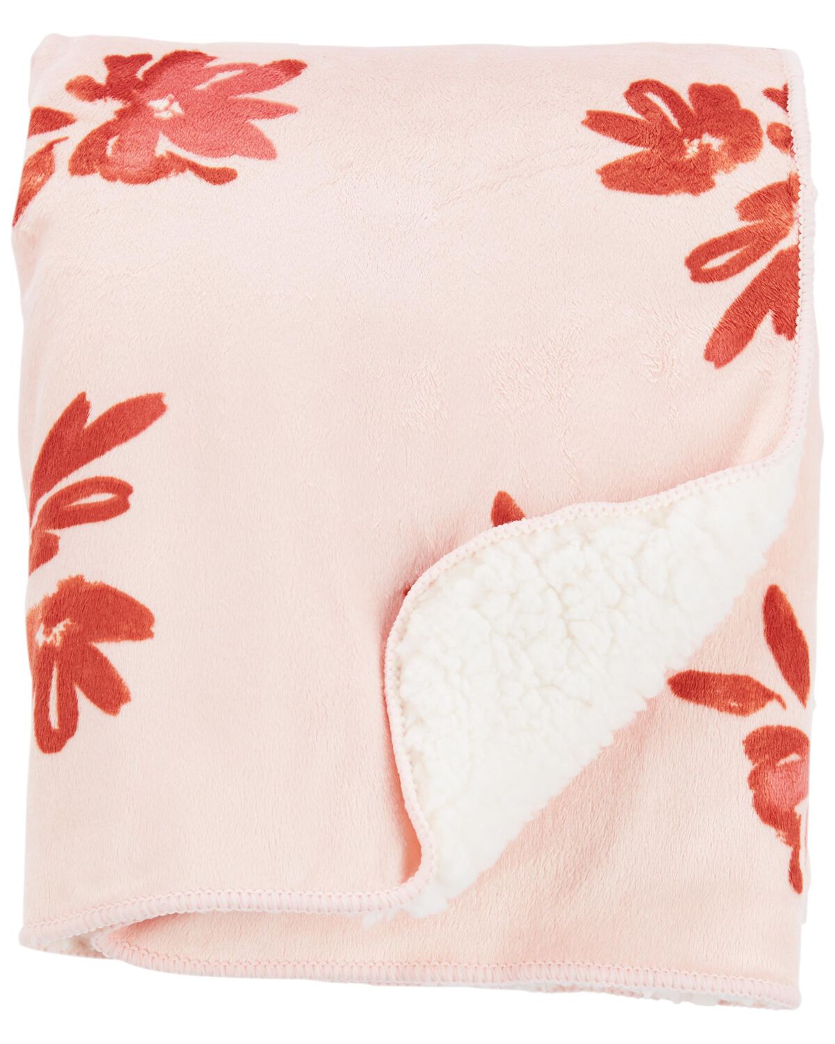 Carters Pink Baby Plush Floral Blanket