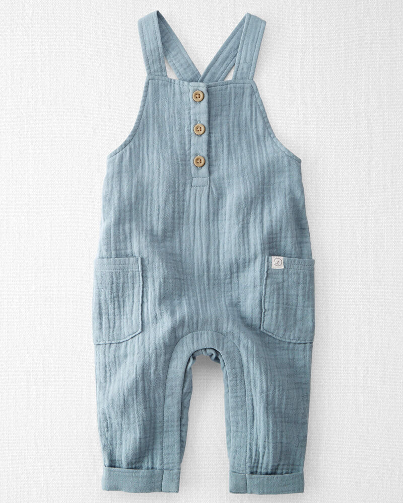 Baby Organic Cotton Gauze Overalls in Blue, image 1 of 6 slides