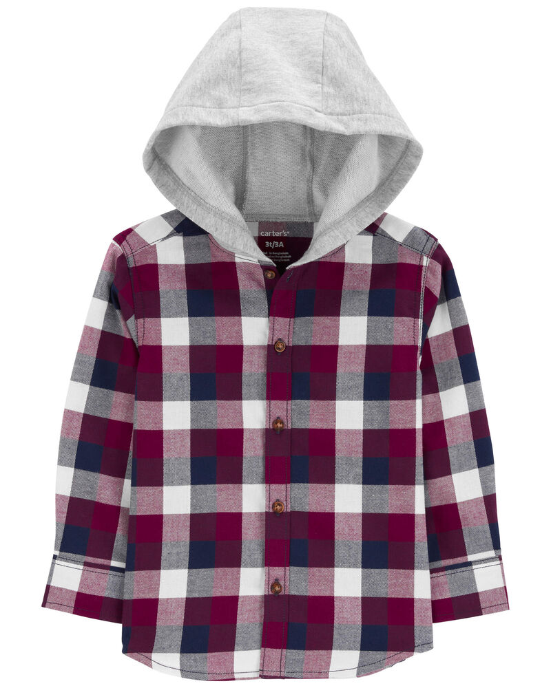Toddler Plaid Hooded Button-Down Shirt, image 2 of 4 slides