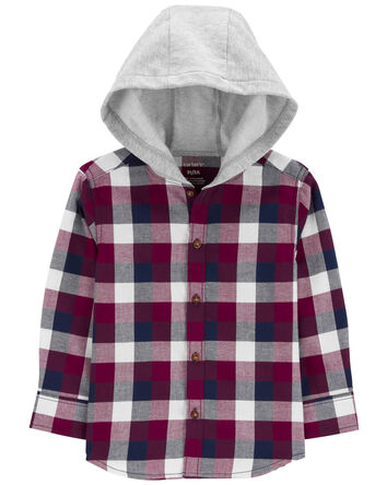 Toddler Plaid Hooded Button-Down Shirt, 