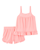 Girls Solid Loose Fit 2-Piece Pajamas - Coral, image 1 of 3 slides