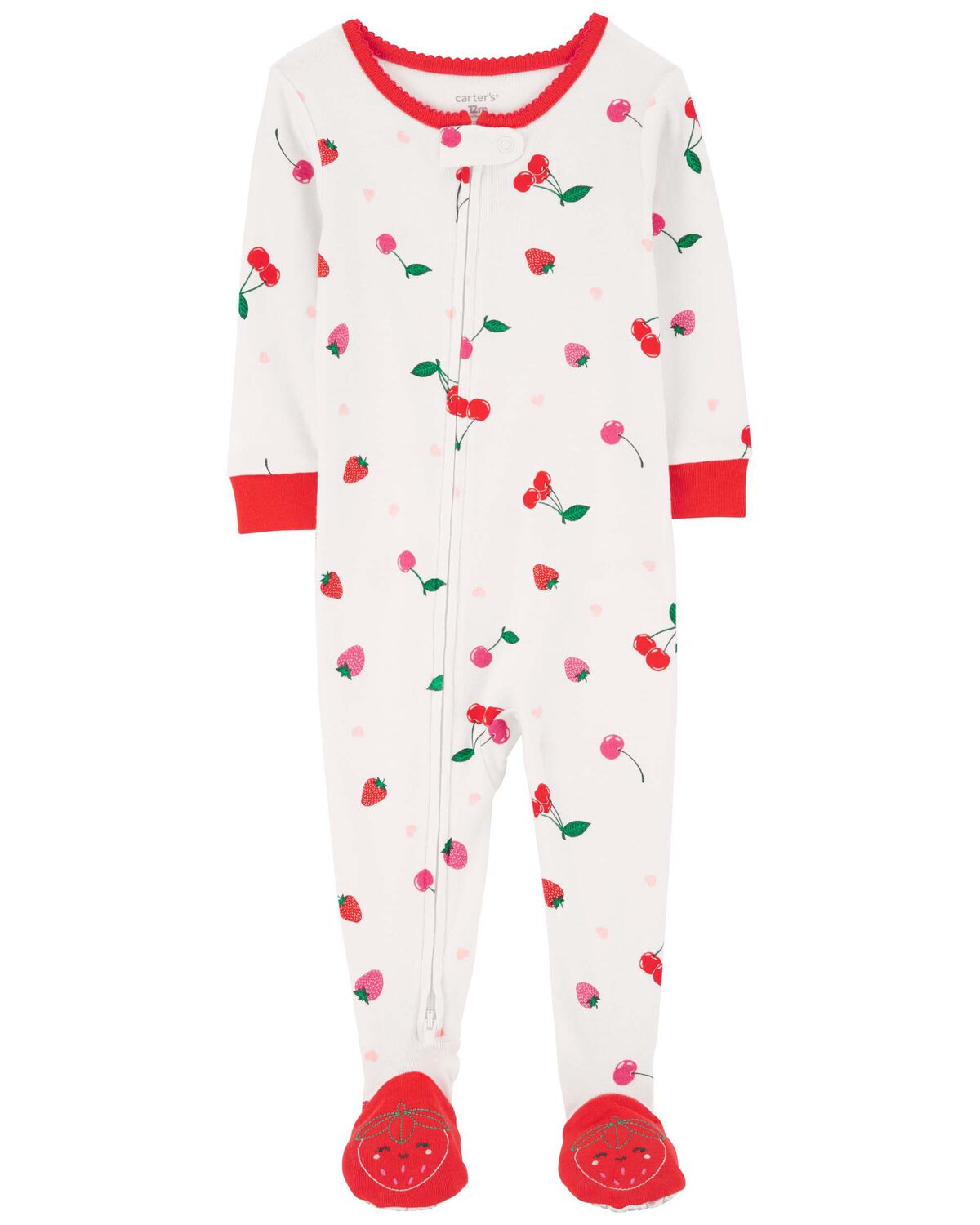 White Toddler Strawberry Print Sleep & Play Pajamas