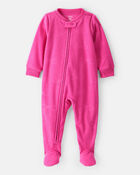Toddler Girl Bow Loose Fit Long-Sleeve 2-Way Zip 1-Piece Pajamas - Pink, image 1 of 3 slides