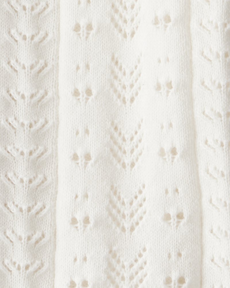 Baby Pointelle Button-Down Collared Cardigan - Ivory, image 2 of 3 slides