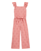 Girls Eyelet Tie-Front Jumpsuit - Pink, image 1 of 3 slides