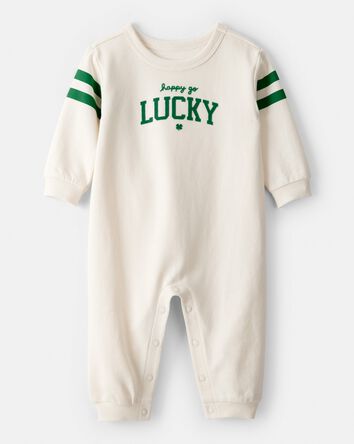 Baby St. Patrick's Day Lucky French Terry Long-Sleeve Jumpsuit - Cream, 