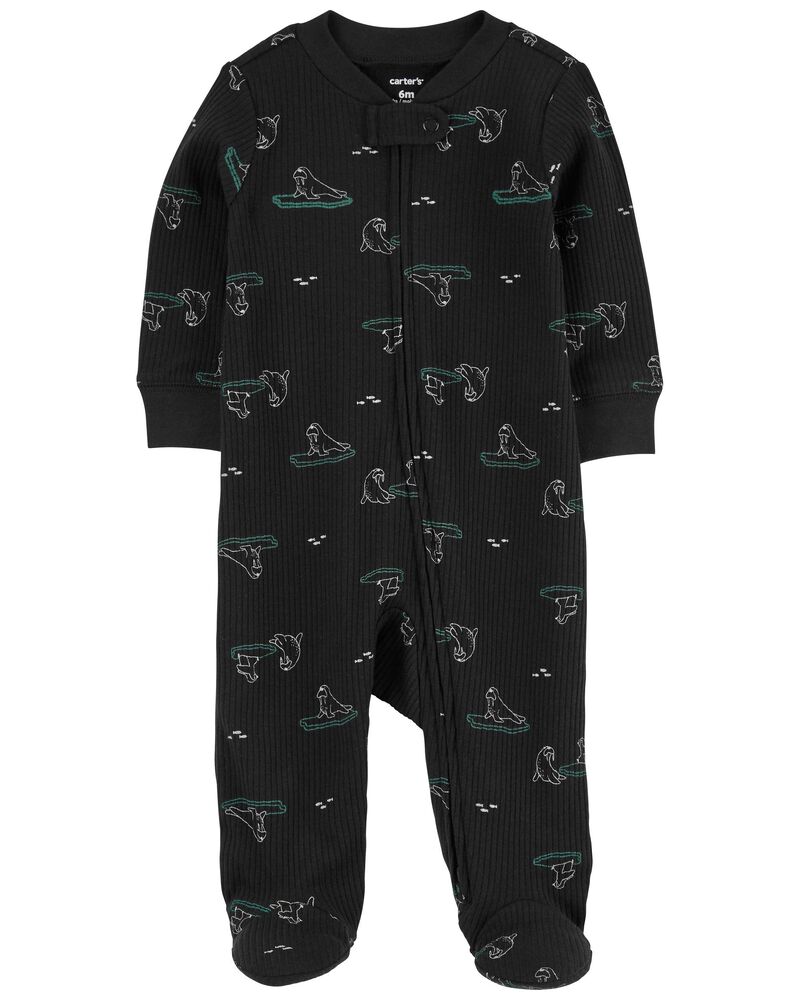 Baby Animal Print 2-Way Zip Sleep & Play Pajamas, image 1 of 3 slides