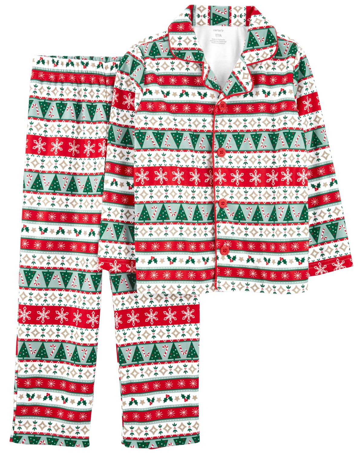 Multi Kid 2Piece Fair Isle Christmas CoatStyle Pajamas