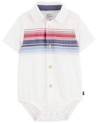 Baby Striped Button-Front Bodysuit, image 1 of 3 slides