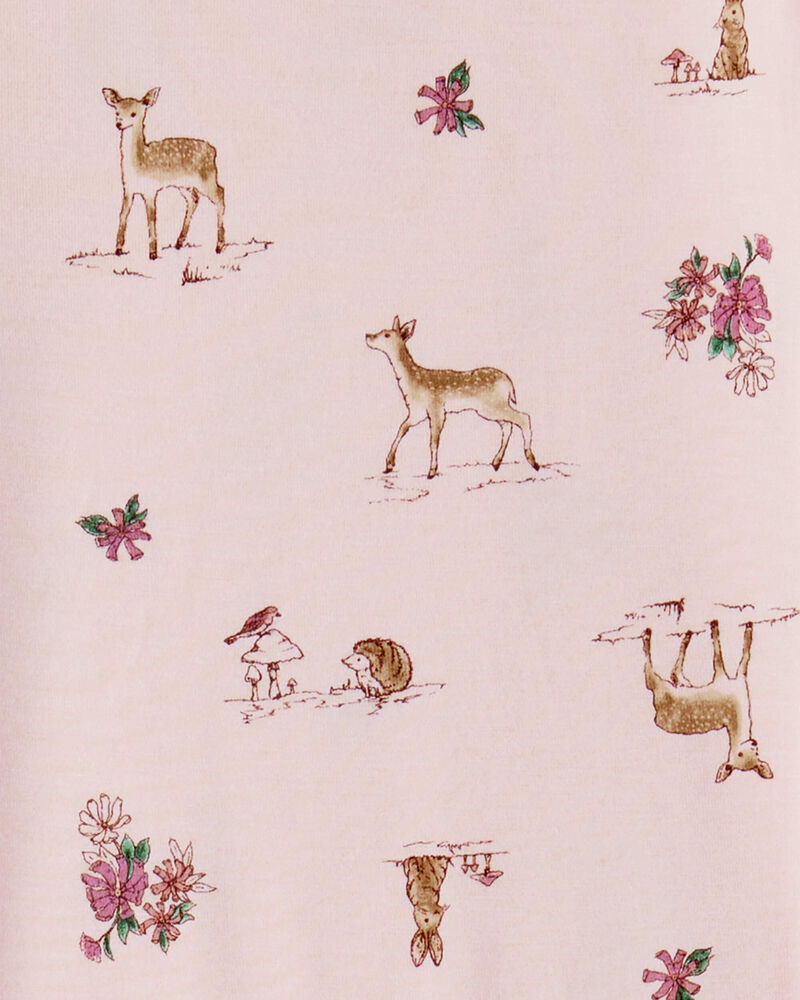 Girls Deer & Floral Print PurelySoft Long-Sleeve 2-Piece Pajamas - Pink, image 3 of 5 slides