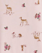 Girls Deer & Floral Print PurelySoft Long-Sleeve 2-Piece Pajamas - Pink, image 3 of 5 slides