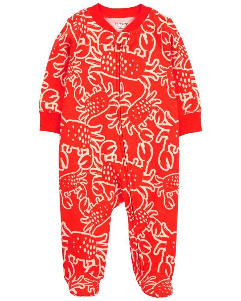 2-Way Zip Crab Cotton Sleep & Play Pajamas, image 1 of 5 slides