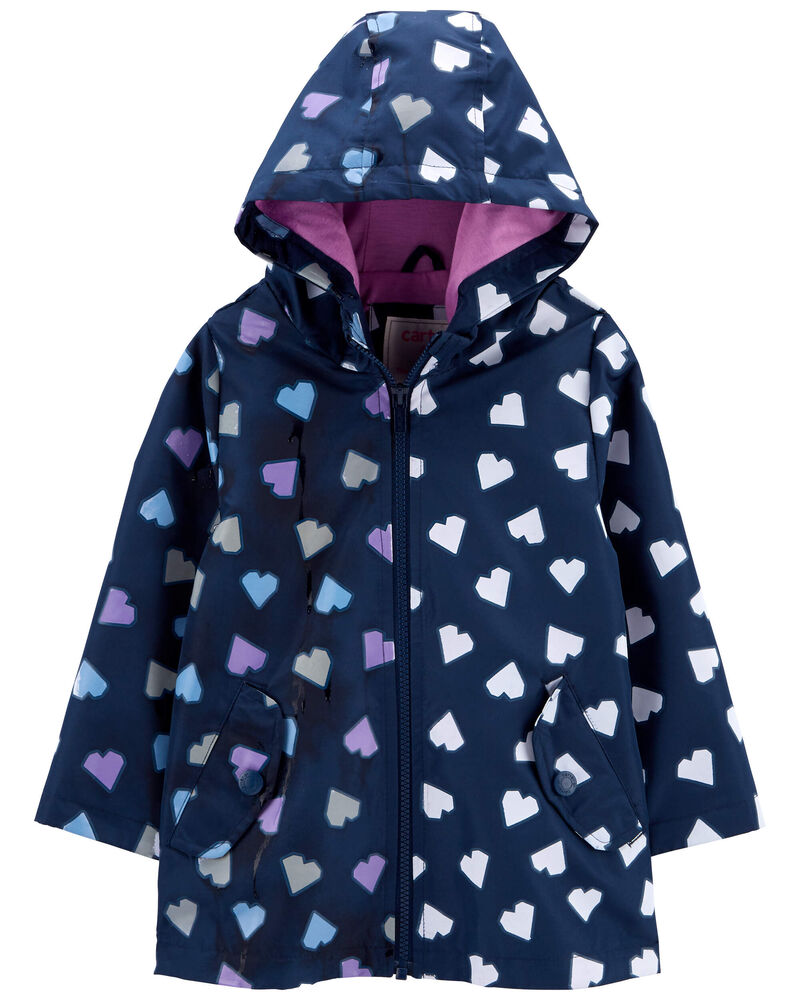 Toddler Heart Color-Changing Rain Jacket, image 2 of 6 slides