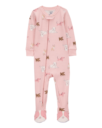 Baby Girl 1-Piece Dog 100% Snug Fit Cotton Footie Pajamas - Pink, 