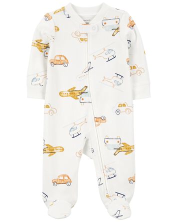 Baby Vehicles 2-Way Zip Cotton Sleep & Play Pajamas, 
