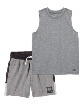 Kid 2-Piece Active Muscle Tank & Shorts Set - Grey, 