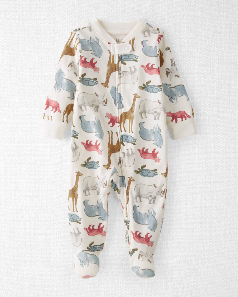 Organic Cotton Sleep & Play Pajamas in Wildlife Animals, image 1 of 4 slides