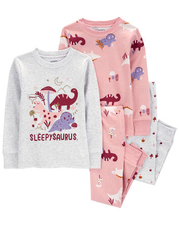 Toddler 4-Piece Dinosaur 100% Snug Fit Cotton Pajamas, 