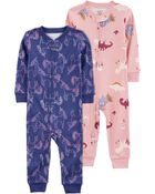 Toddler 2-Pack 100% Snug Fit Cotton Footless Pajamas, image 1 of 5 slides