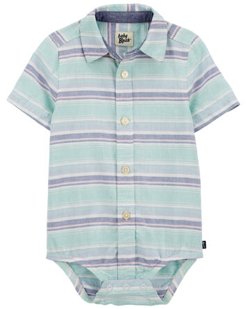 Baby Striped Button-Front Linen Blend Bodysuit, 