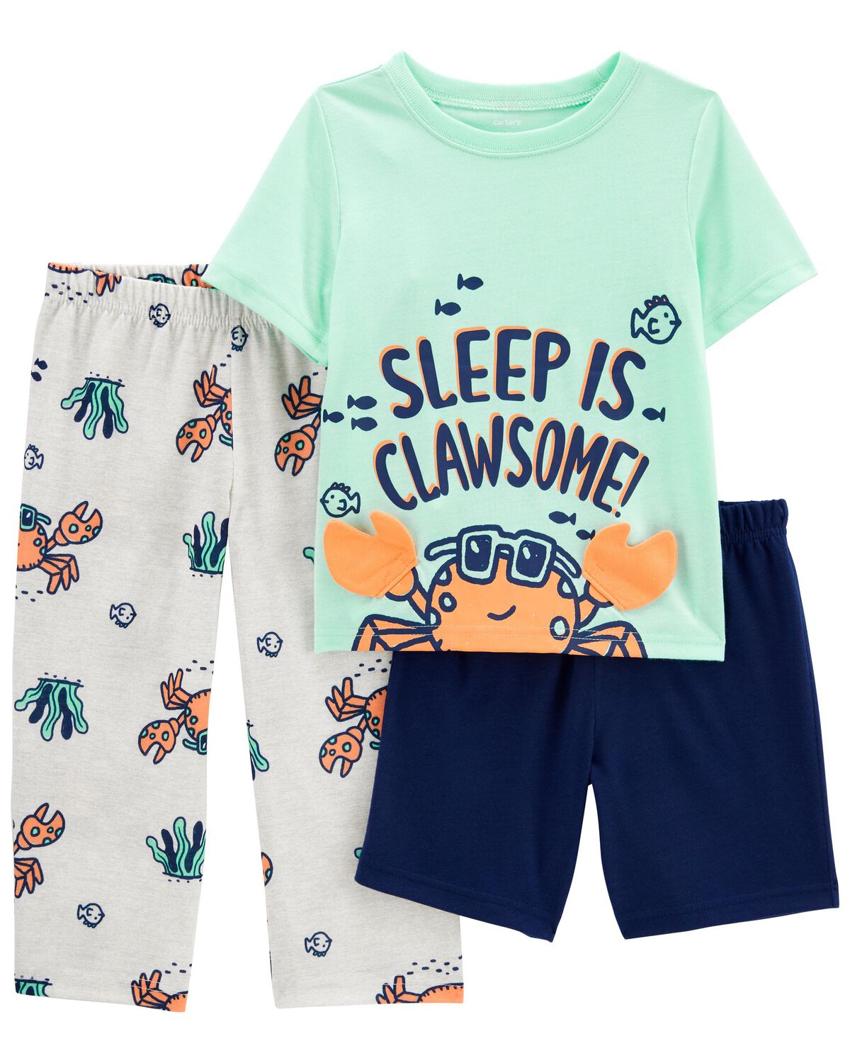 Orange Toddler 3Piece Crab Loose Fit Pajamas