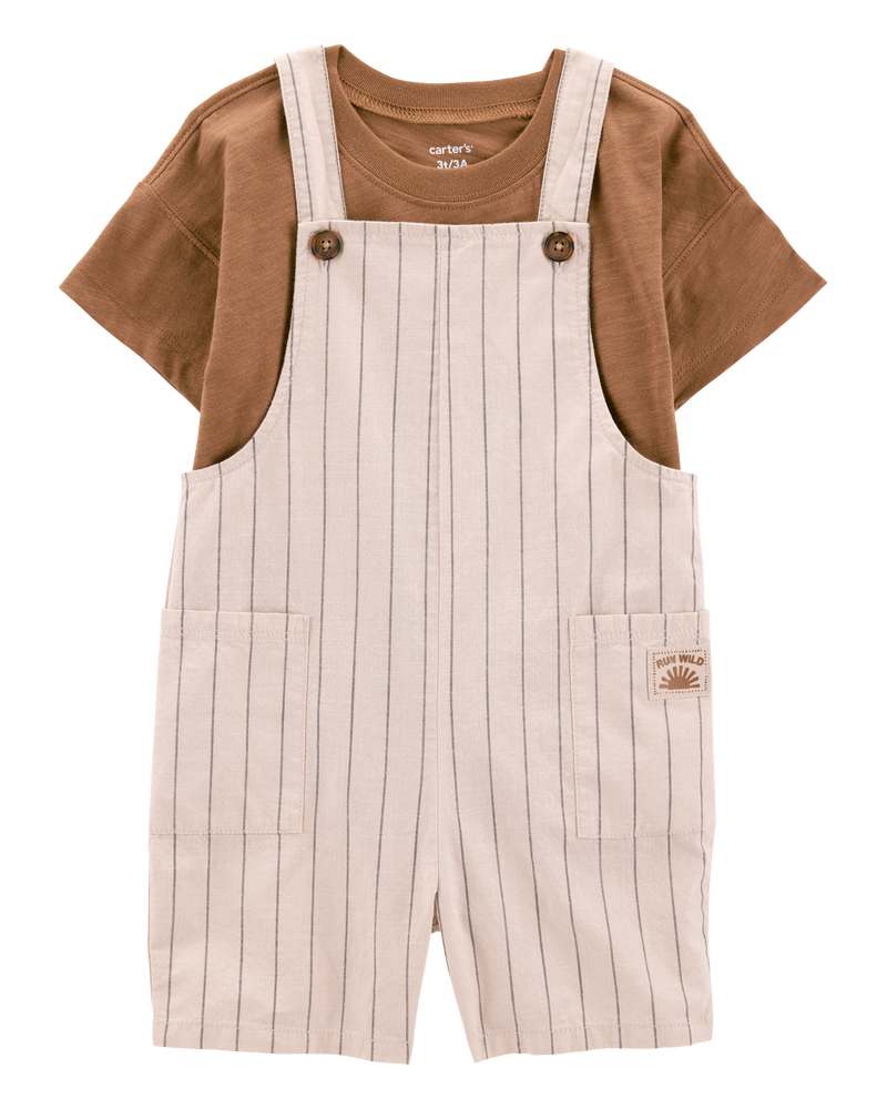 Toddler 2-Piece Tee & Striped Shortall Set, image 1 of 7 slides