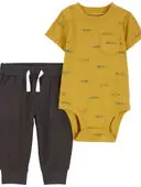 Gold/Grey - Baby 2-Piece Alligator Bodysuit Pant Set