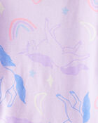 Toddler Girl Unicorn Print 100% Cotton Long-Sleeve 4-Piece Pajamas - Purple, image 2 of 4 slides