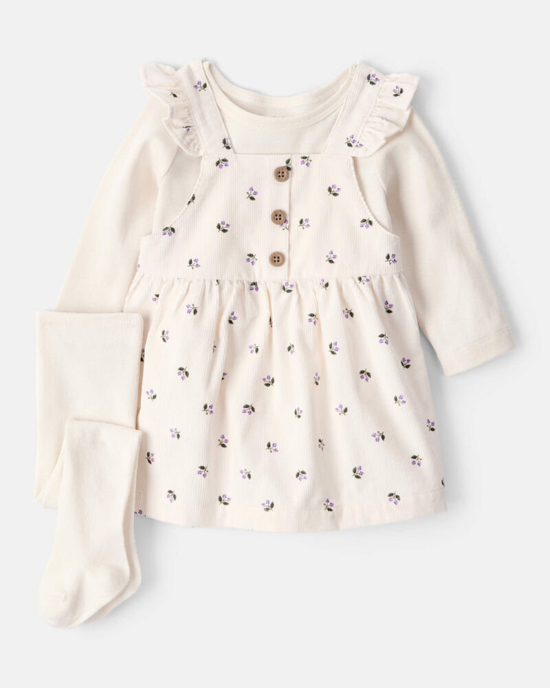 Baby Girl 3-Piece Floral Long-Sleeve Dress Set - White, image 1 of 6 slides
